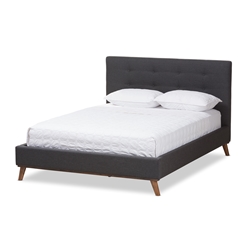 Baxton Studio Valencia Mid-Century Modern Dark Grey Fabric Queen Size Platform Bed